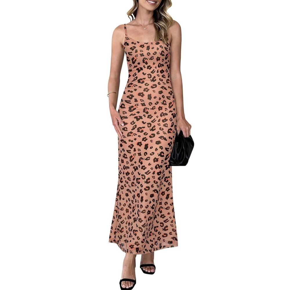 PRETTYGARDEN Spaghetti Strap Animal Print Maxi Dress Women’s XS